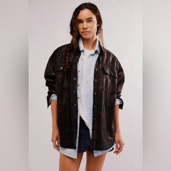 Free People x OneTeaspoon Night Animal Longline Denim Shirt NWT Size L - Picture 2 of 11